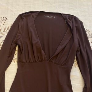 Abercrombie & Fitch Chocolate V-Neck Long Sleeve Top